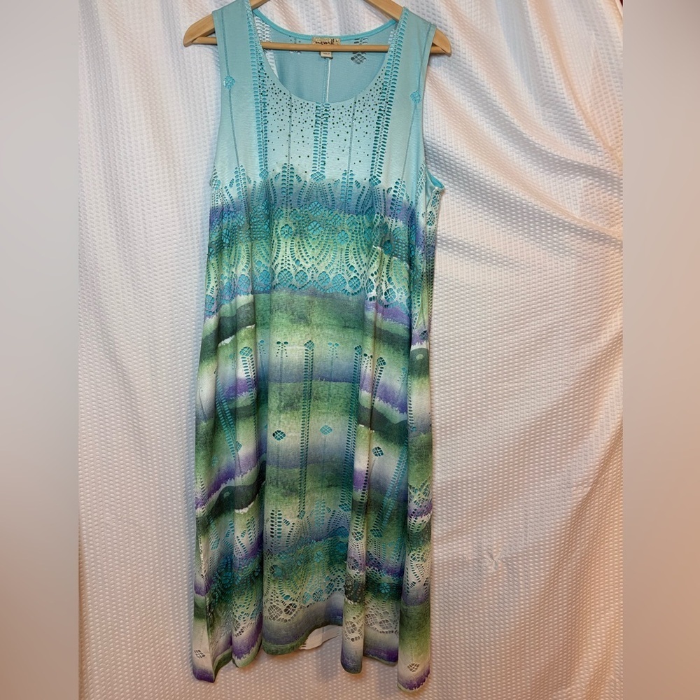 One World multicolor whimsy fairy sleeveless maxi dress rhinestone accents Large